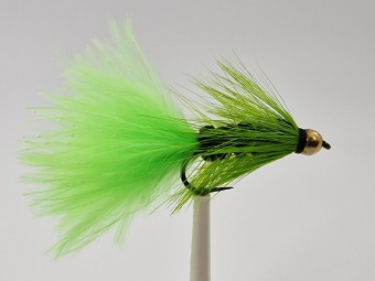 Size 10 Wooly Bugger Chartreuse-Black Bead Head Barbless