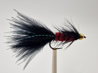 Size 10 Wooly Bugger Black-Red Bead Head Barbless