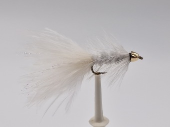 Size 10 White Conehead Wooly Bugger Barbless