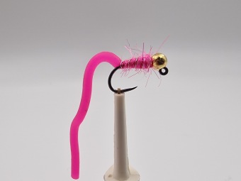 Size 10 Tungsten Squirmy Fluo Pink Barbless