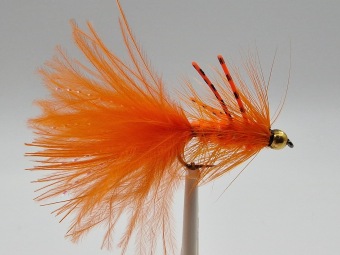 Size 10 Wooly Bugger Orange Rubber Legs BH Barbless