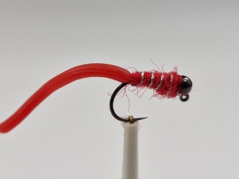 Size 10 Black Tungsten Squirmy Hot Red Barbless