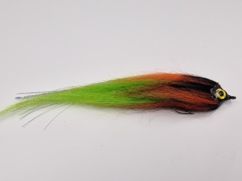 Size 5/0 A&M Pike Streamer Black Orange Chartreuse Flash