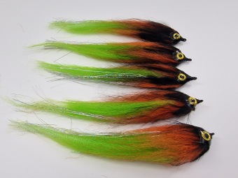 Size 5/0 A&M Pike Streamer Black Orange Chartreuse Flash