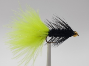 Size 10 Wooly Bugger Black/Chartreuse Bead Head