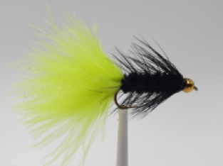 Size 10 Wooly Bugger Black/Chartreuse  Bead Head