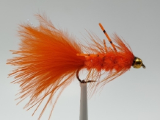 Size 10 Wooly Bugger Fluo Orange Rubber Legs Bead Head