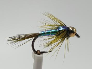 Size 14 Olive Twinkle Bead Head Barbless