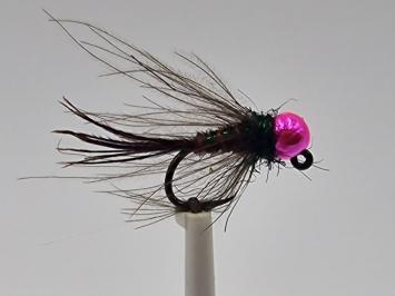 Size 12 Tungsten Pheasant Tail CDC Fuchsia Barbless