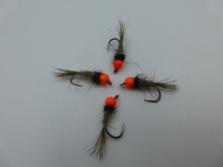 Size 18 Tungsten Hare,s Ear Fluo Orange Barbless