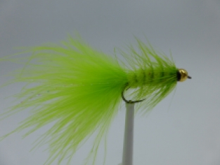 Size 10 Wooly Bugger Chartreuse Bead Head  Barbless