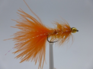 Size 10 Crystal Bugger Orange Bead Head  Barbless