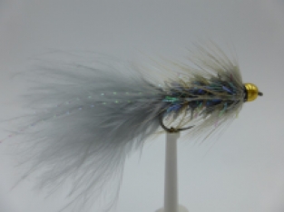 Size 10 Crystal Bugger Grey Bead Head  Barbless